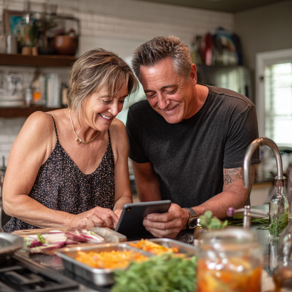 Подружжя 52 та 55 років разом готують здорову їжу, використовуючи рецепти з програми bremishok на кухні